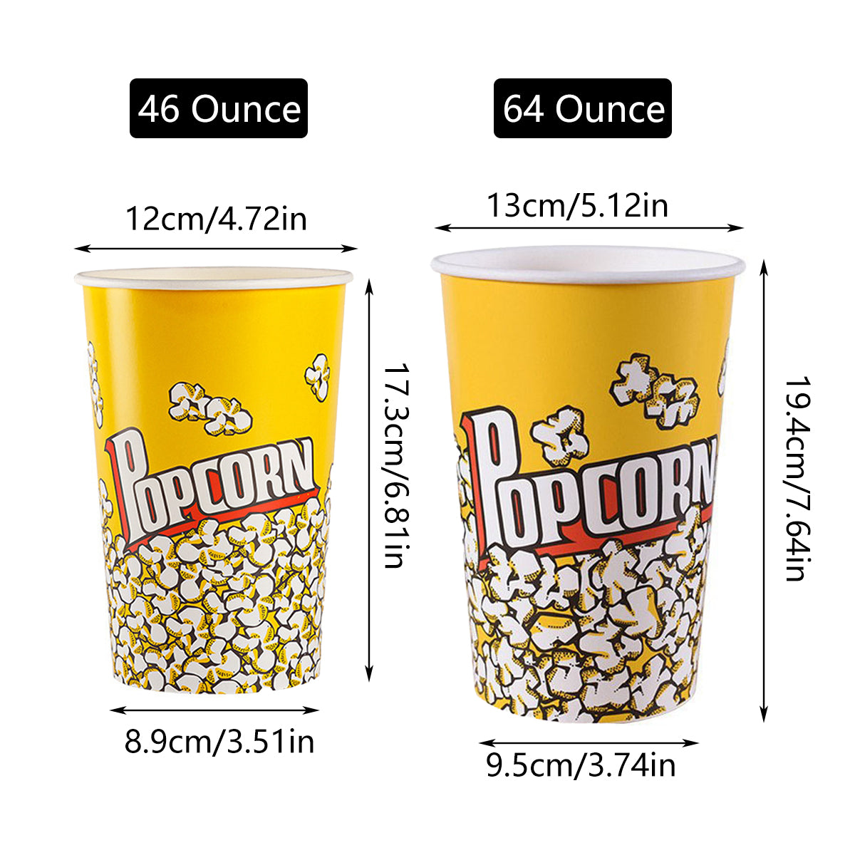 50PCS Disposable Popcorn Buckets Food Grade Paper Snack Containers