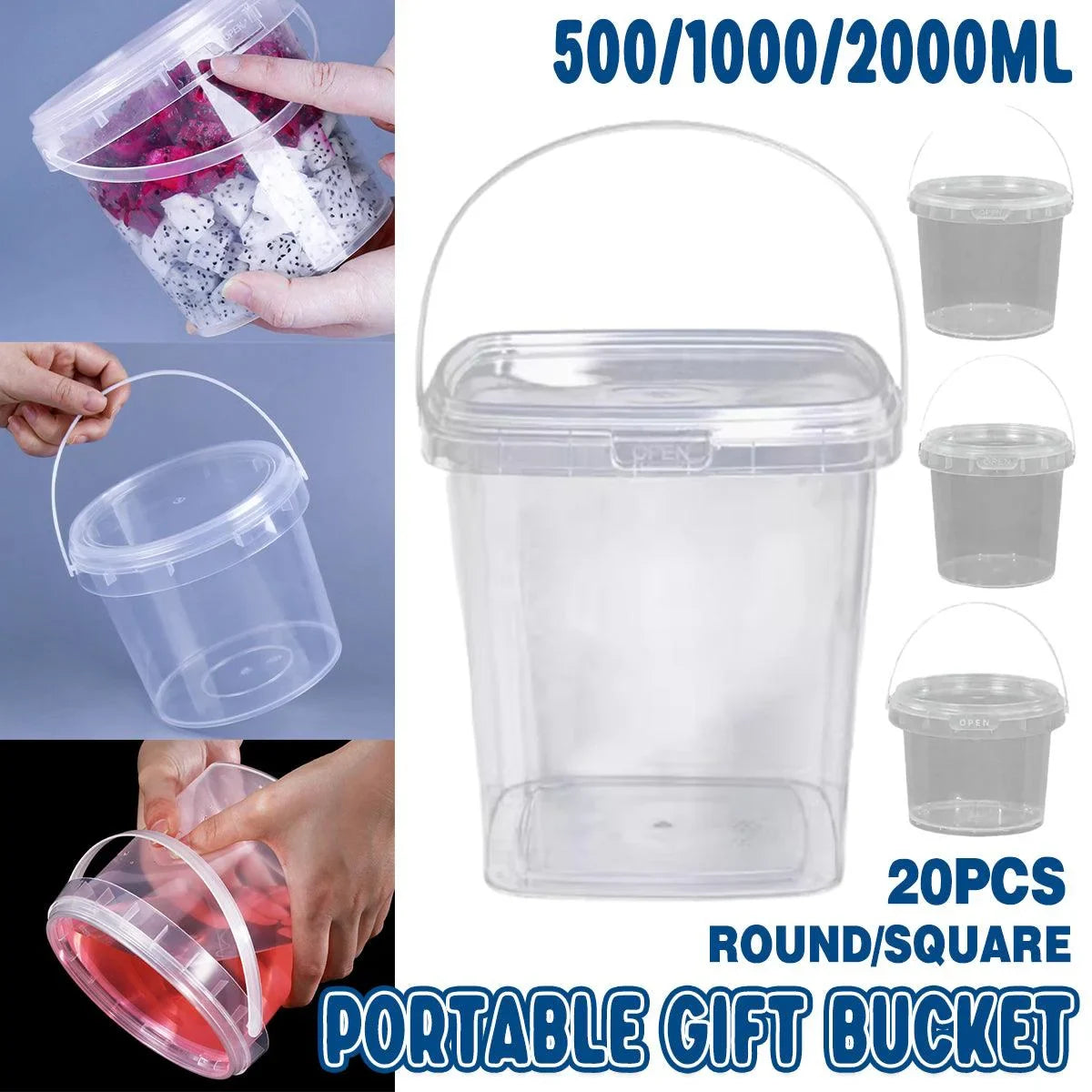 Plastic Round Bucket with Lid 20PCS