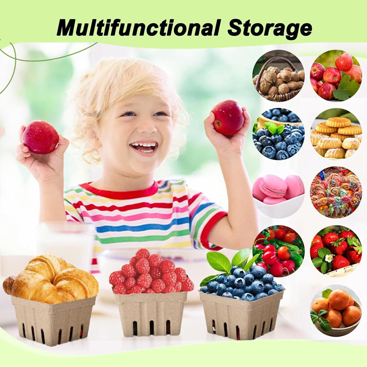 60PCS Biodegradable Pulp Fruit Boxes for Produce Storage