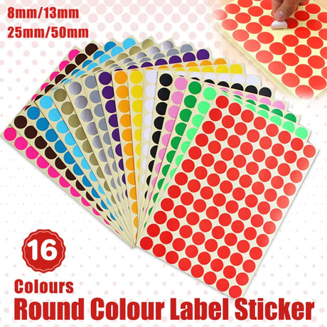 8/13/25/50mm Round Sticker Dots Adhesive Labels Cool-toned