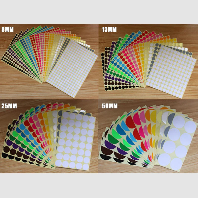8/13/25/50mm Round Sticker Dots Adhesive Labels Neutral