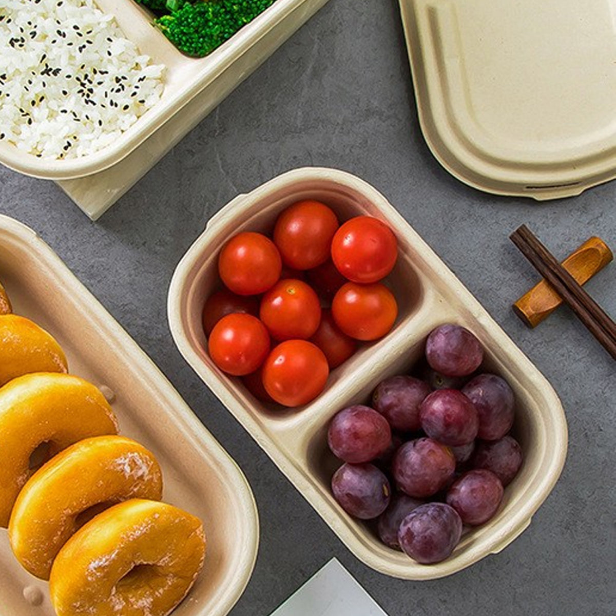 50PCS Disposable Two Compartment Salad Box Leakproof Meal Container