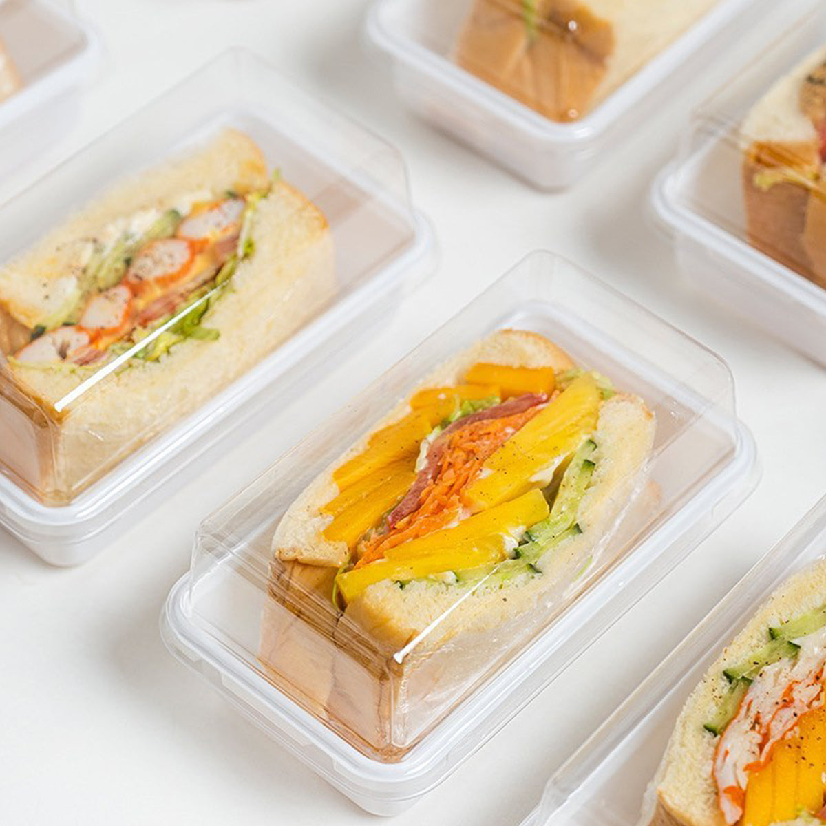 100PCS Clear Sandwich Bento Boxes Food Grade Meal Prep Storage Containers