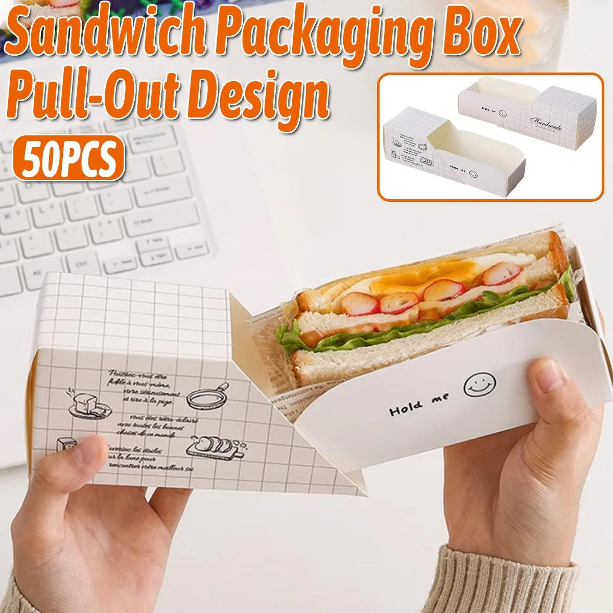 Sandwich Packing Box Paper Tray Takeaway Food Storage 50PCS