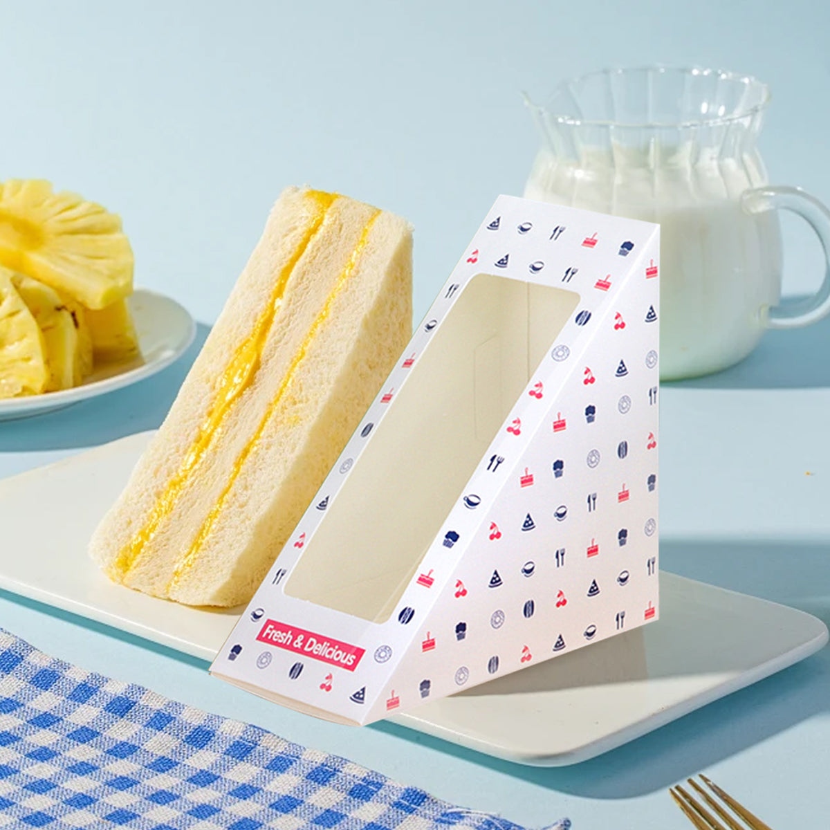 100PCS Transparent Window Sandwich Packaging Boxes Disposable Leakproof Food Safe