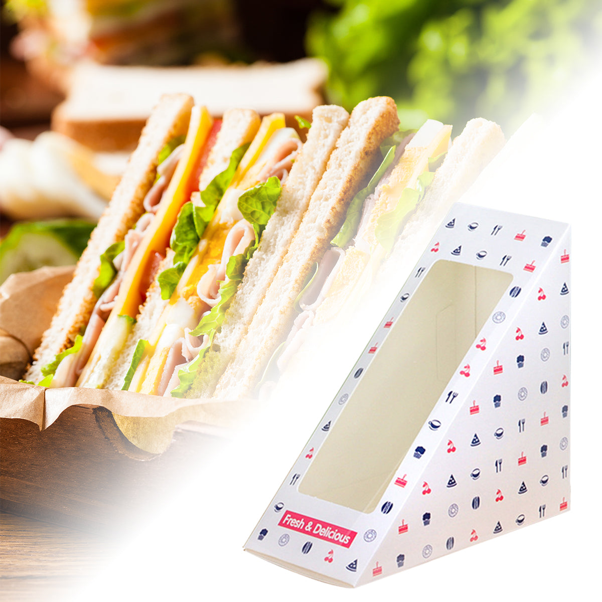 100PCS Transparent Window Sandwich Packaging Boxes Disposable Leakproof Food Safe