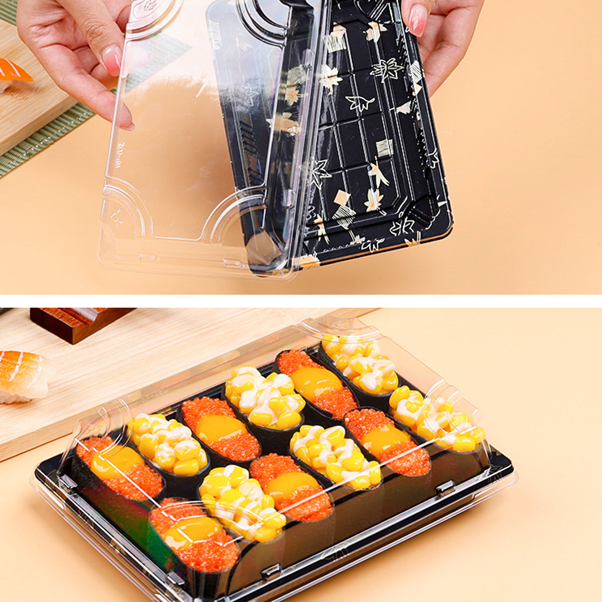 Disposable Transparent Plastic Sushi Salmon Packaging Box Food Grade 50PCS