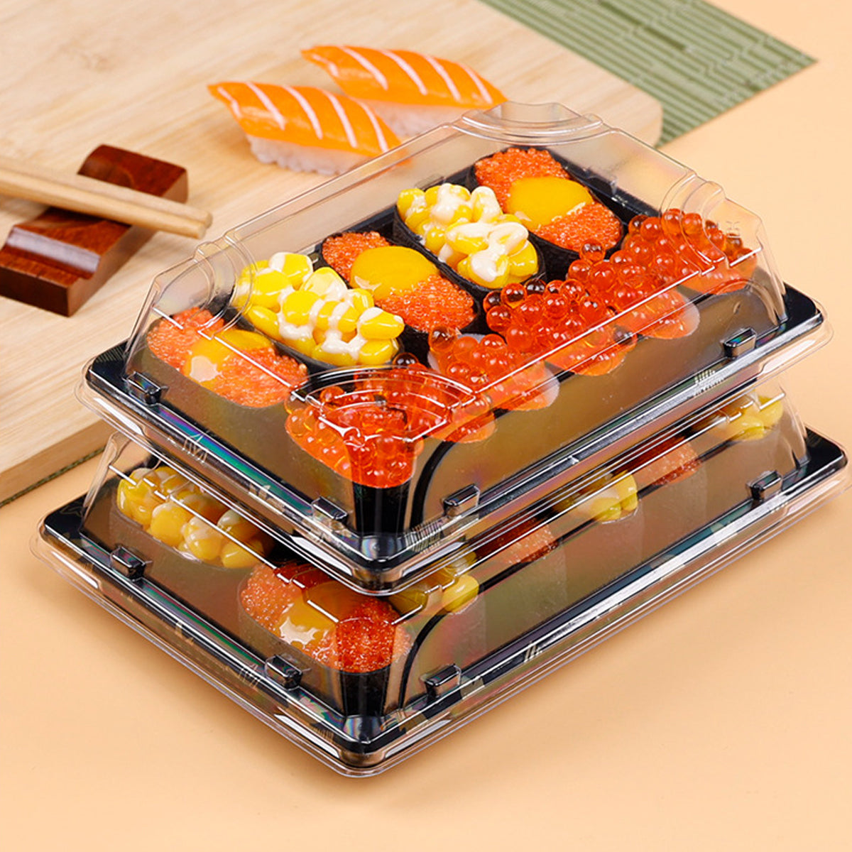 Disposable Transparent Plastic Sushi Salmon Packaging Box Food Grade 50PCS