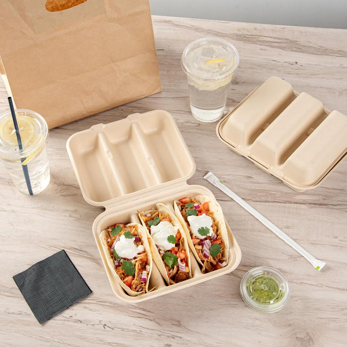 50PCS Disposable Eco-Friendly Takeout Containers for Restaurant Use