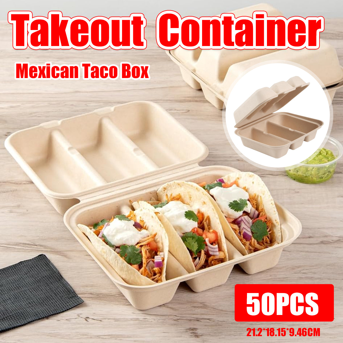 50PCS Disposable Eco-Friendly Takeout Containers for Restaurant Use