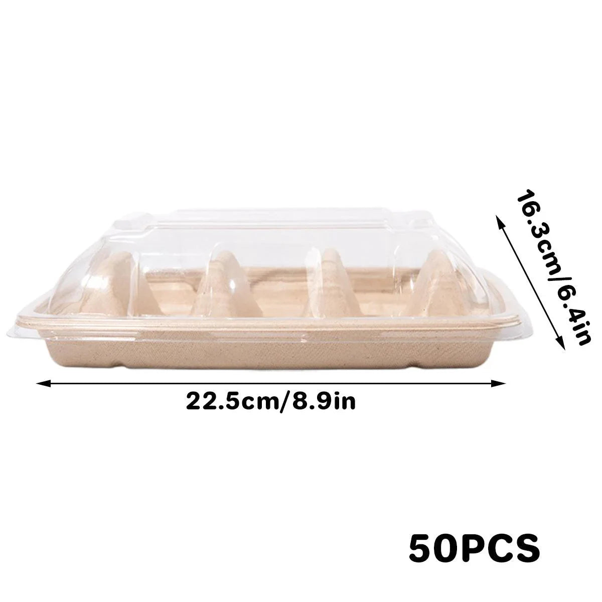 Taco Plate Food-Grade Tray 22.5cm with Clear Lid 50 Pieces