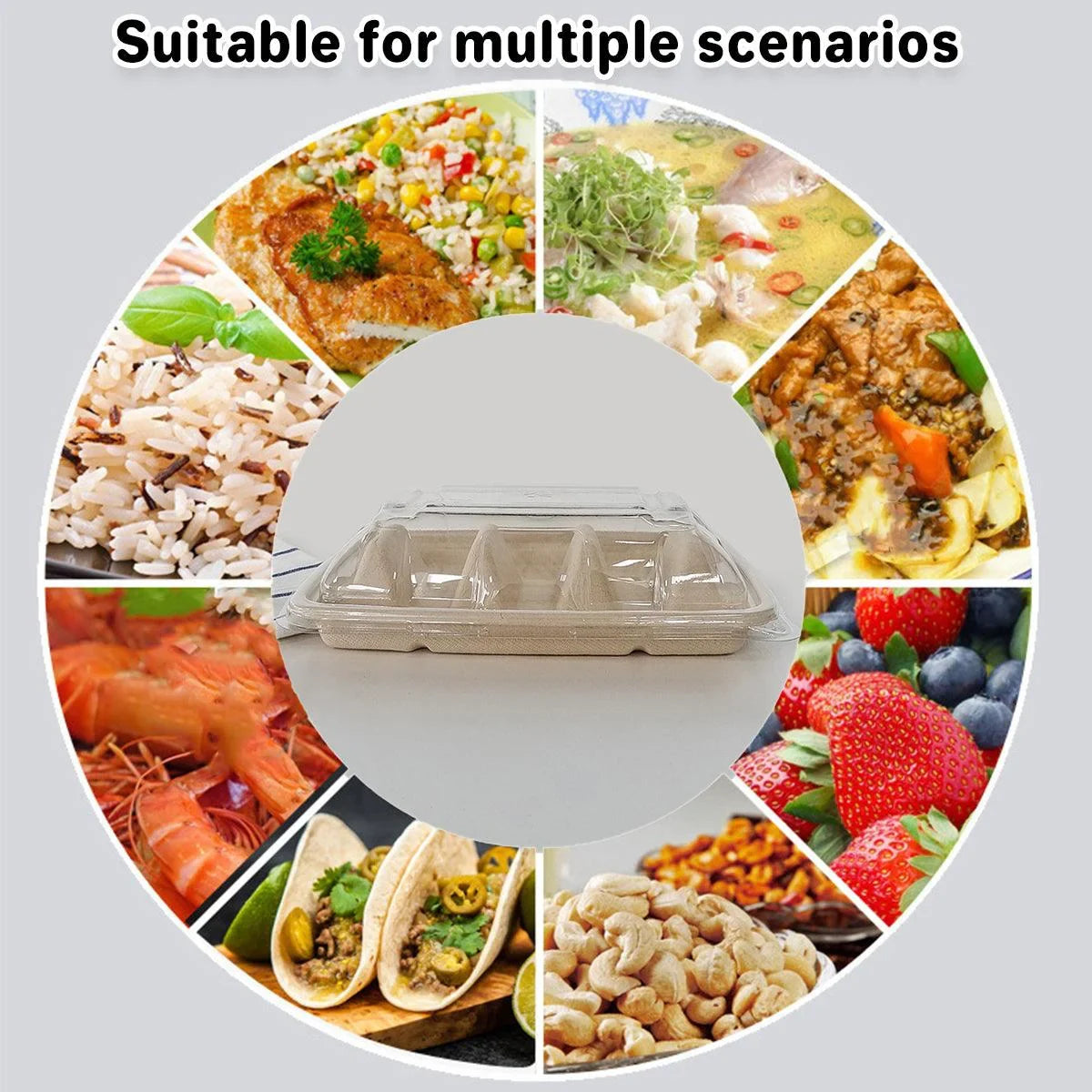 Taco Plate Food-Grade Tray 22.5cm with Clear Lid 50 Pieces