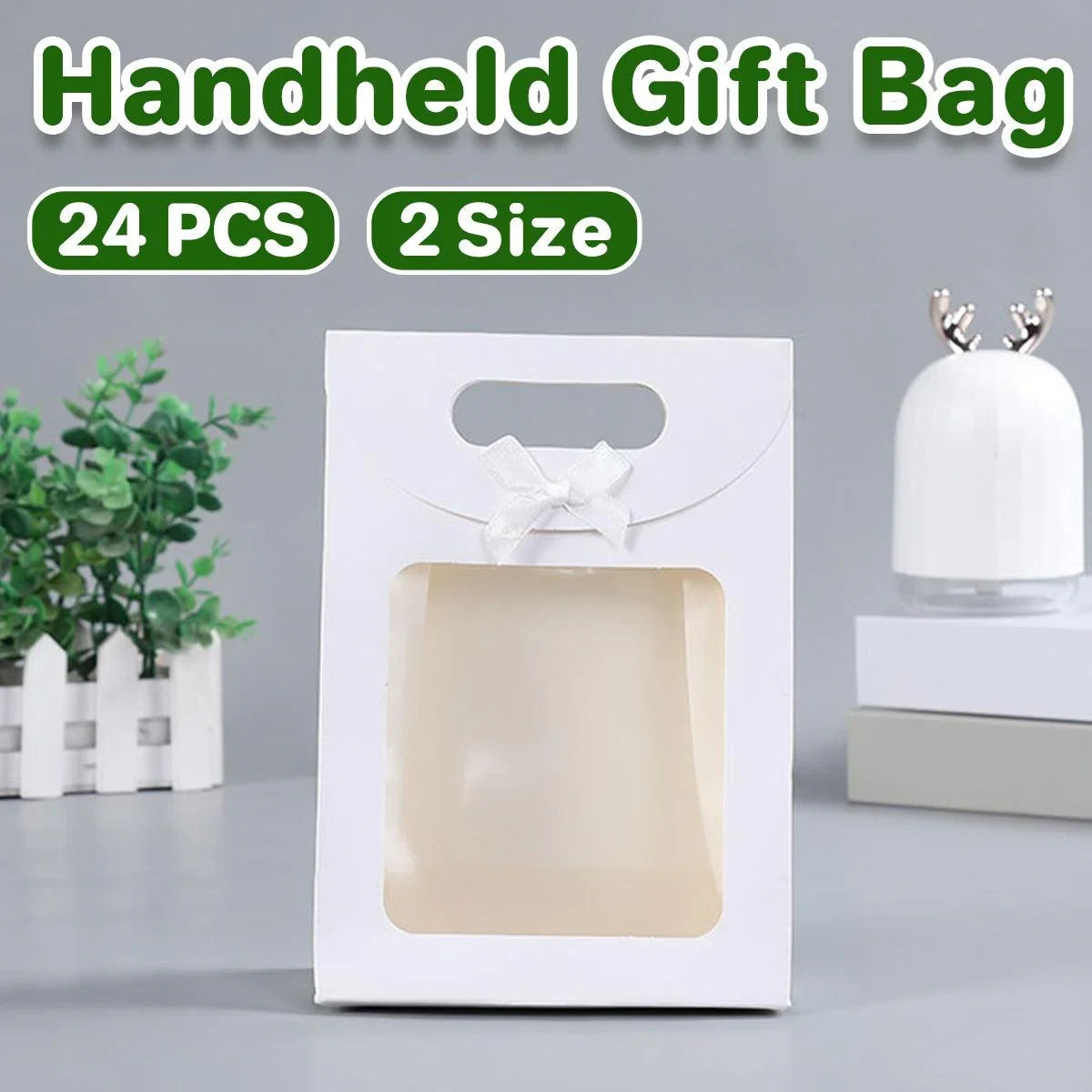 Tote Bags Kraft Paper with Bow Transparent Window 24 Pieces