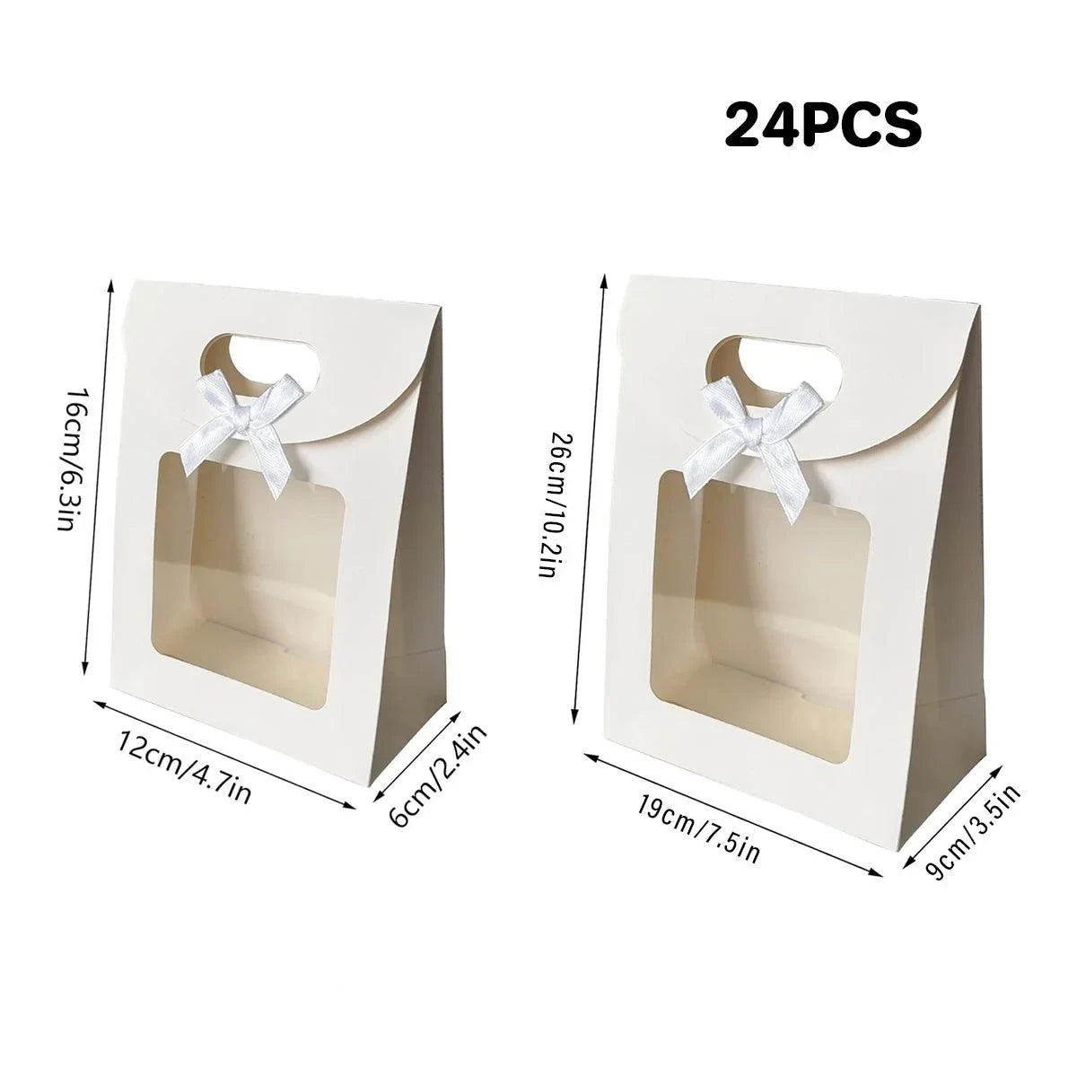 Tote Bags Kraft Paper with Bow Transparent Window 24 Pieces