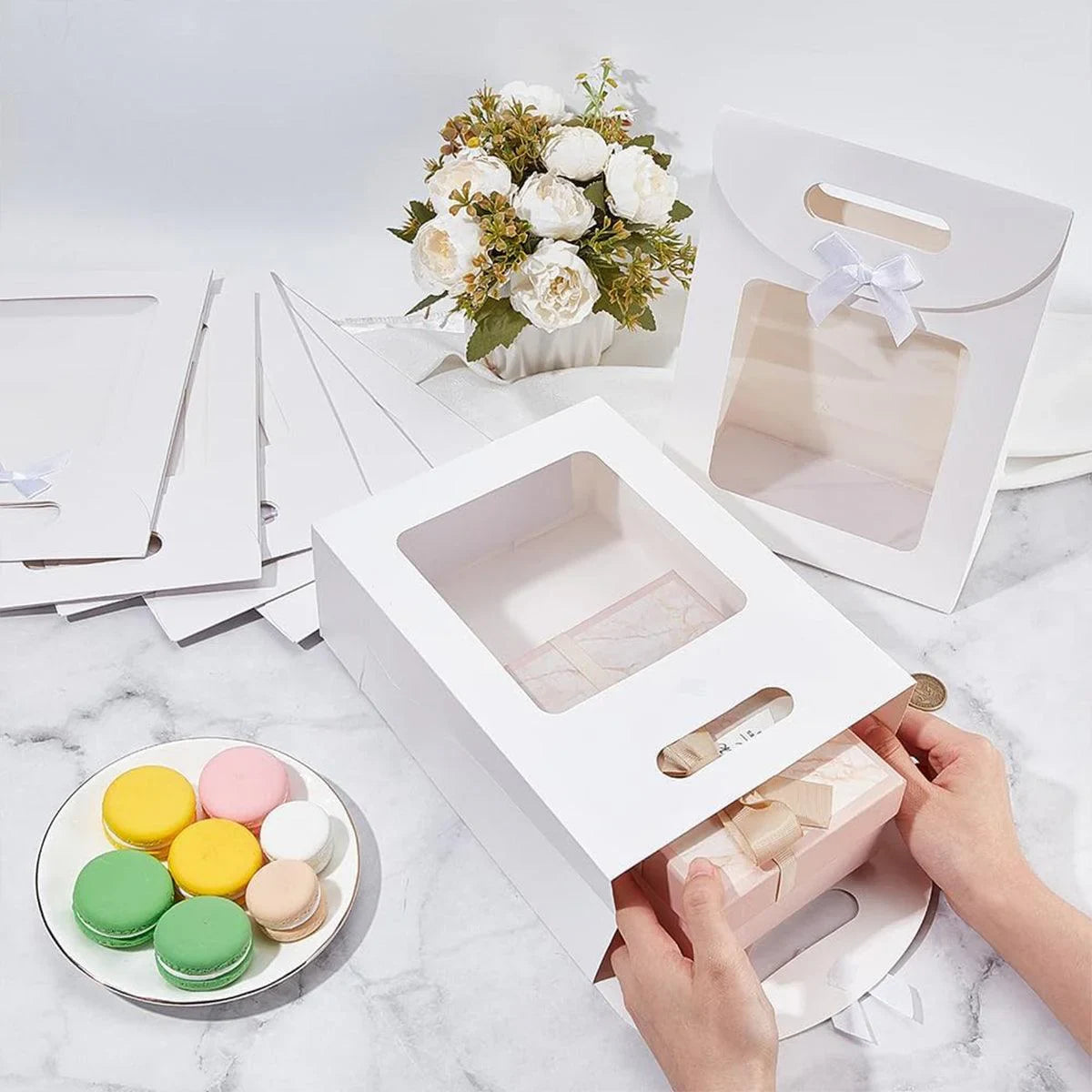 Tote Bags Kraft Paper with Bow Transparent Window 24 Pieces