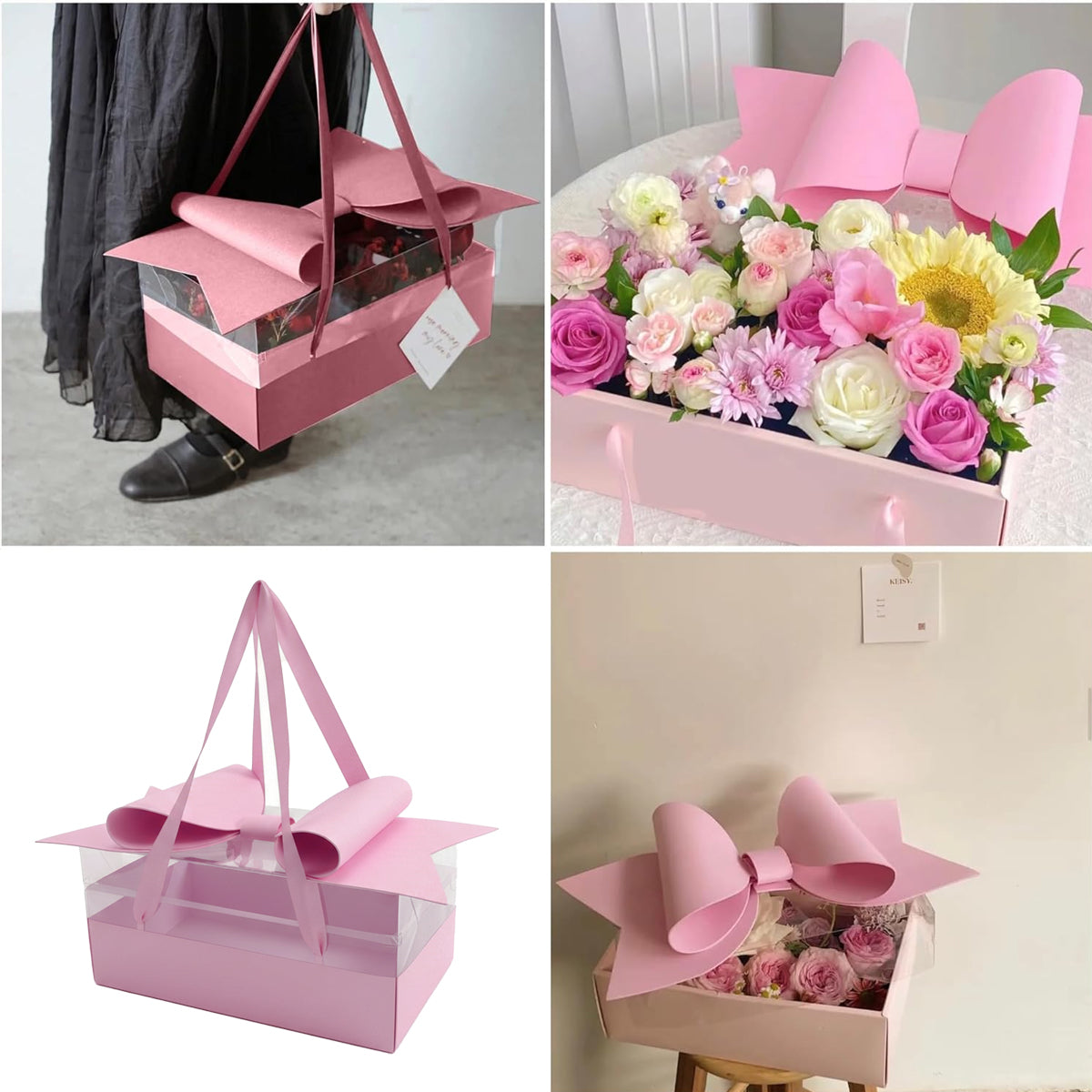 5PCS Transparent PVC Bow Gift Box with Ribbon Handles for Wedding