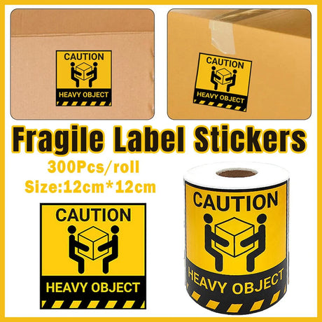 Warning Label Adhesive Paper 12cm Yellow Black 300 Stickers per Roll