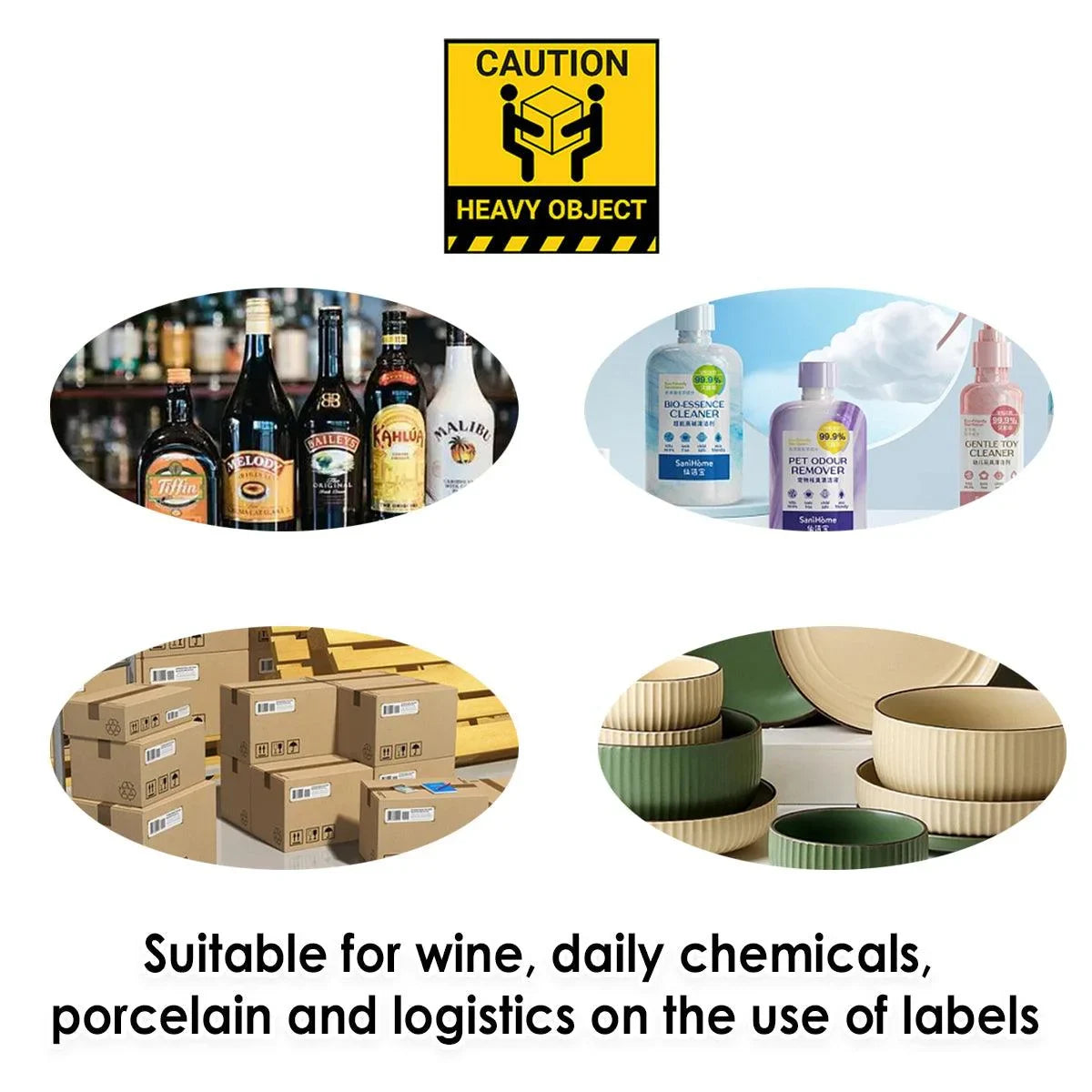 Warning Label Adhesive Paper 12cm Yellow Black 300 Stickers per Roll