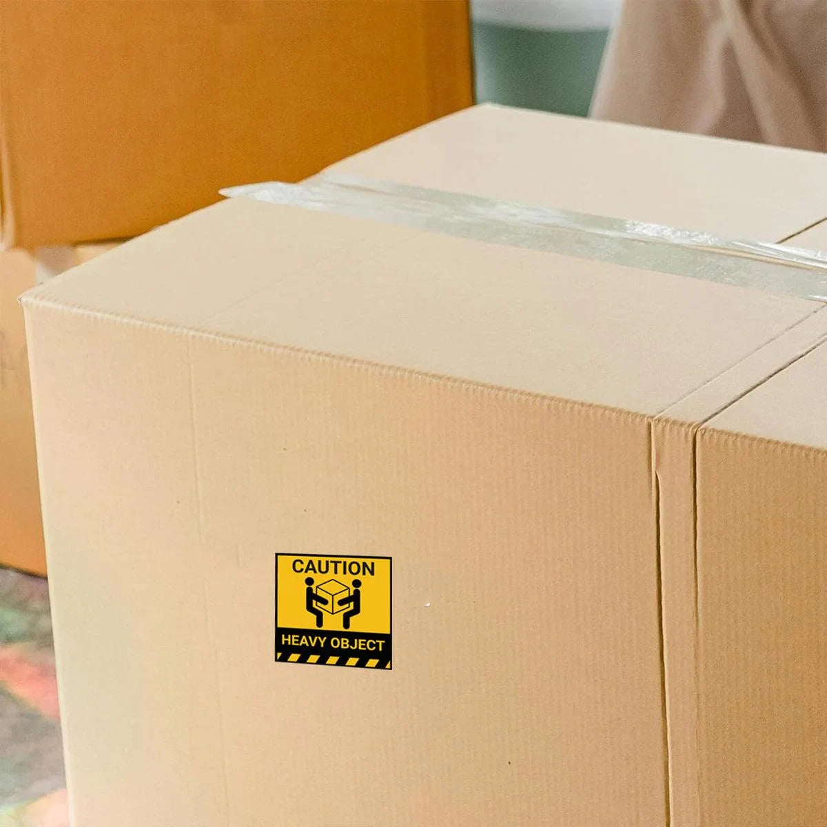 Warning Label Adhesive Paper 12cm Yellow Black 300 Stickers per Roll