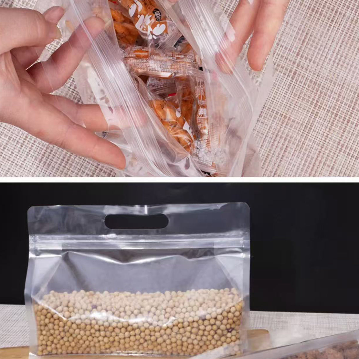 50PCS Clear Zipper Bags Resealable Food Grade Storage for Snacks