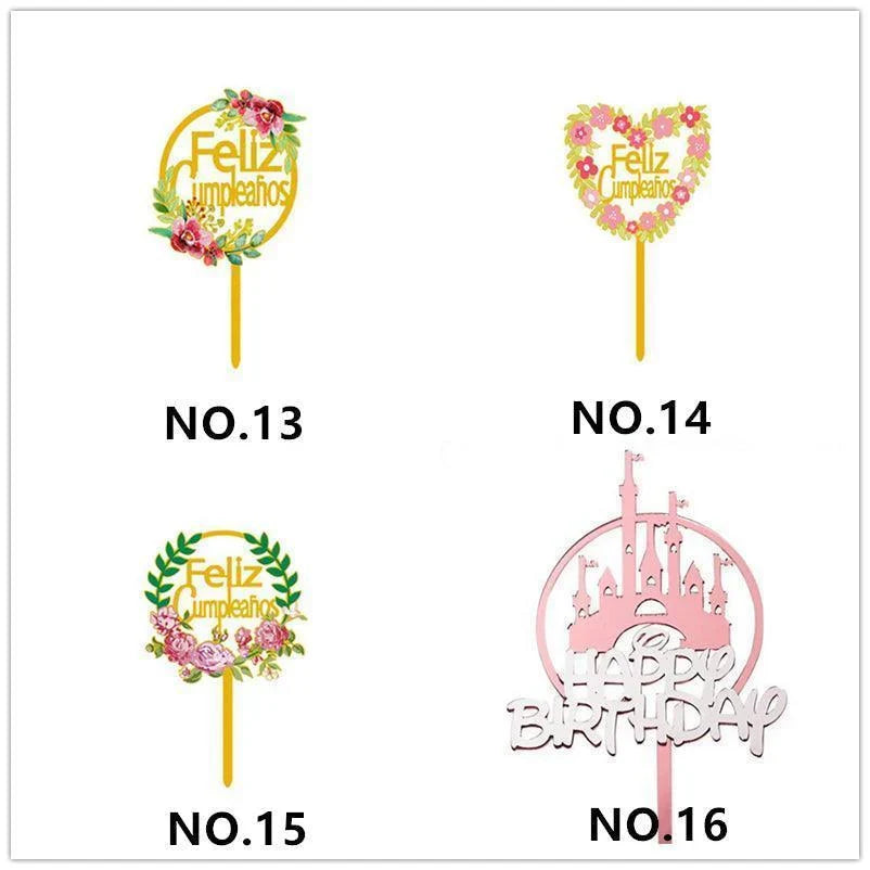 Acrylic Birthday Anniversary Wedding Cake Topper 1PC 15Styles Party Decorations - Discount Packaging Warehouse