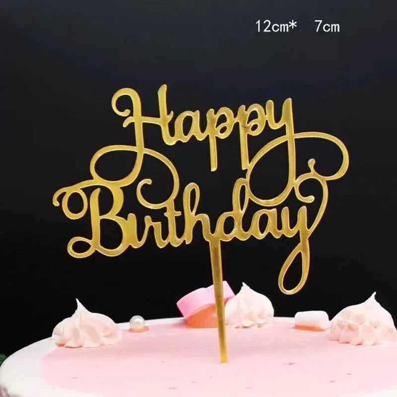 Acrylic Happy Birthday Cake Topper 1PC 36Styles Party Cake Decoration - Discount Packaging Warehouse