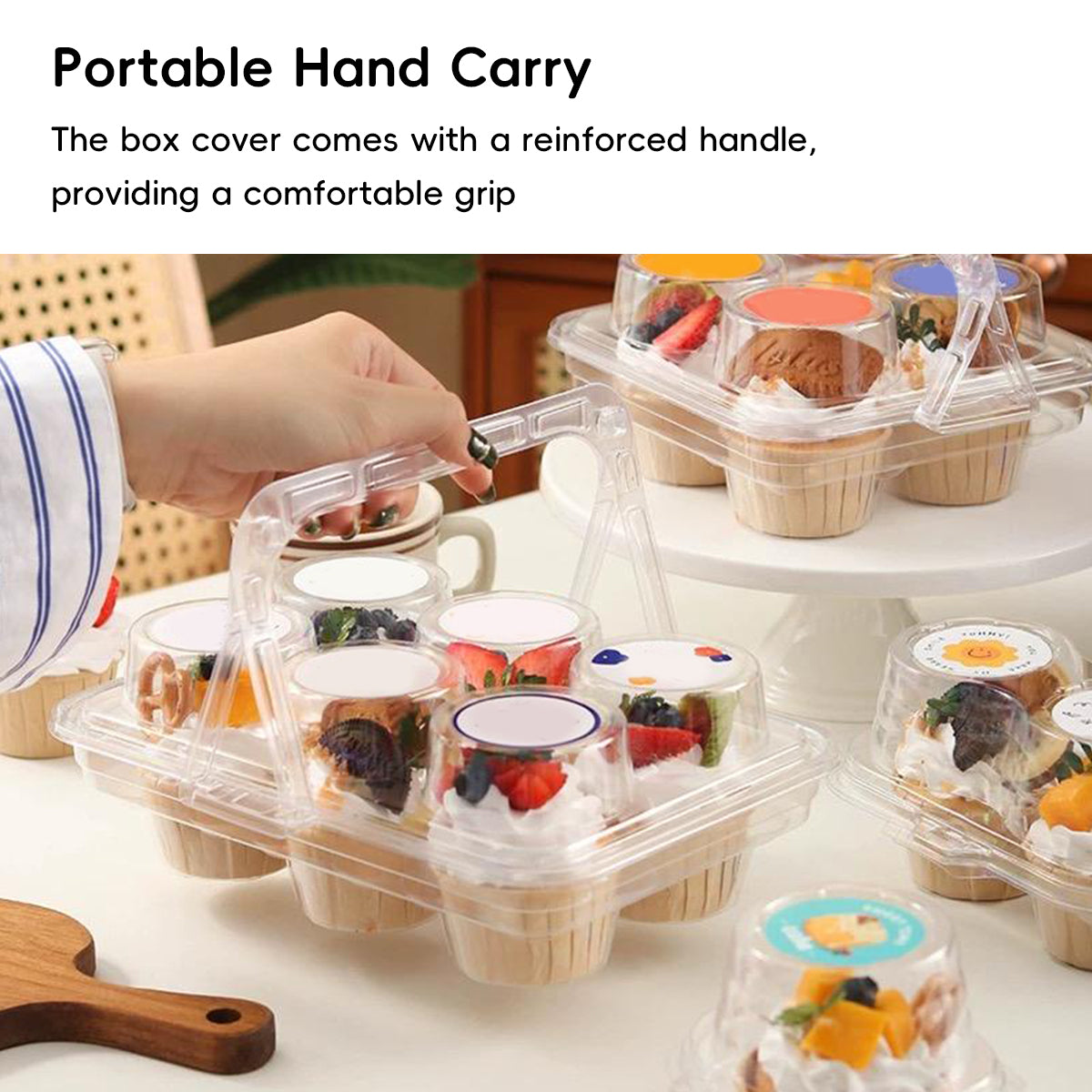 Clear Pastry Cake Box with Handle Food Grade Dessert Takeaway Packaging