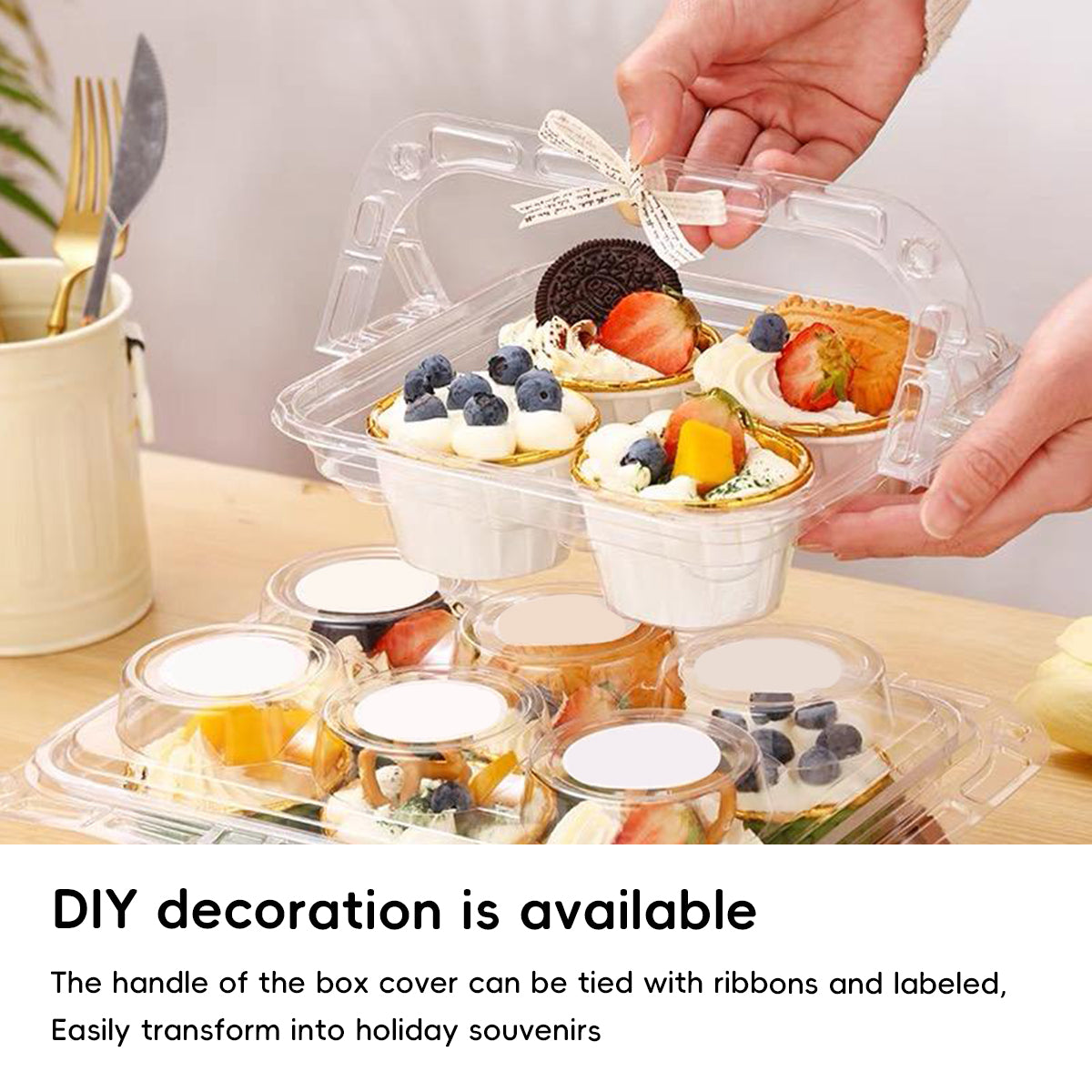 Clear Pastry Cake Box with Handle Food Grade Dessert Takeaway Packaging