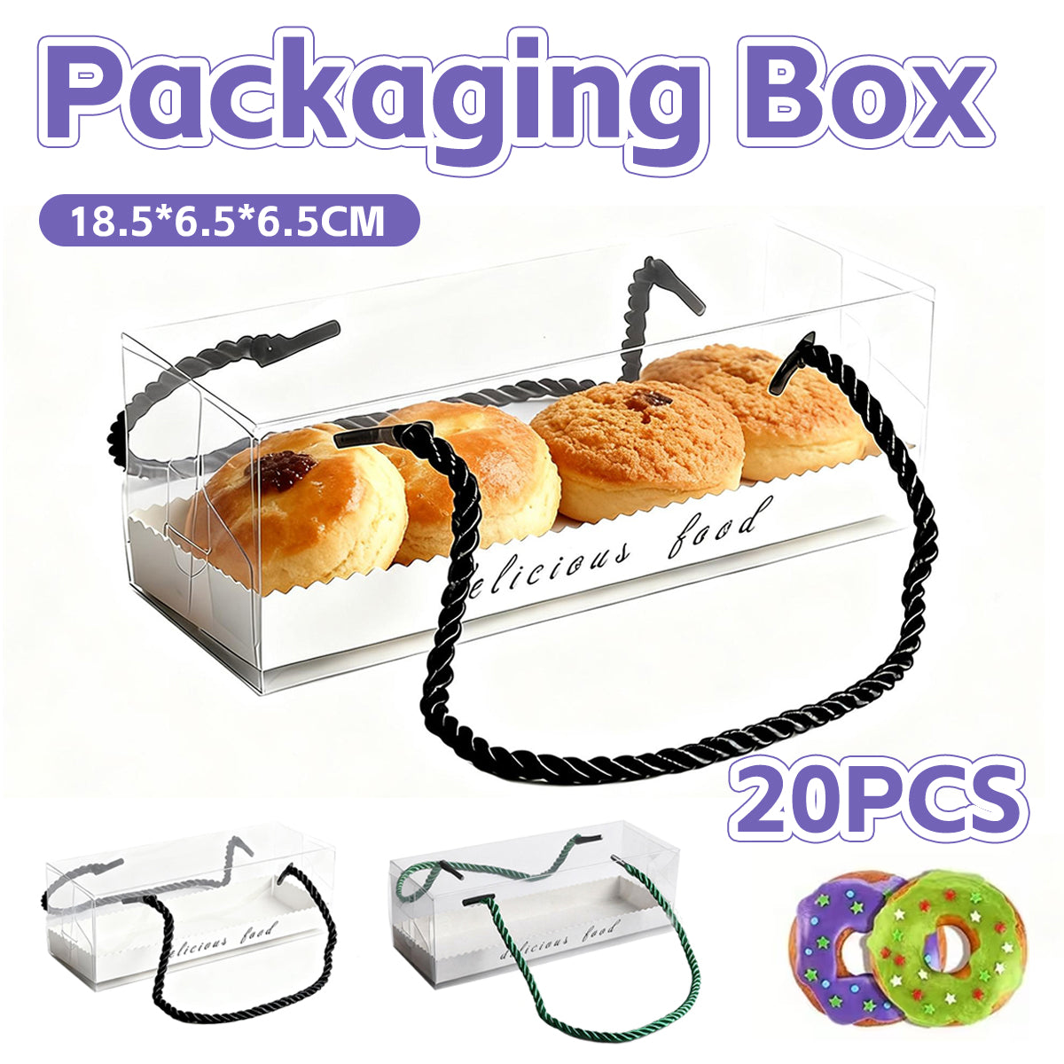 20PCS Transparent Rectangle Blister Bakery Boxes with Handle