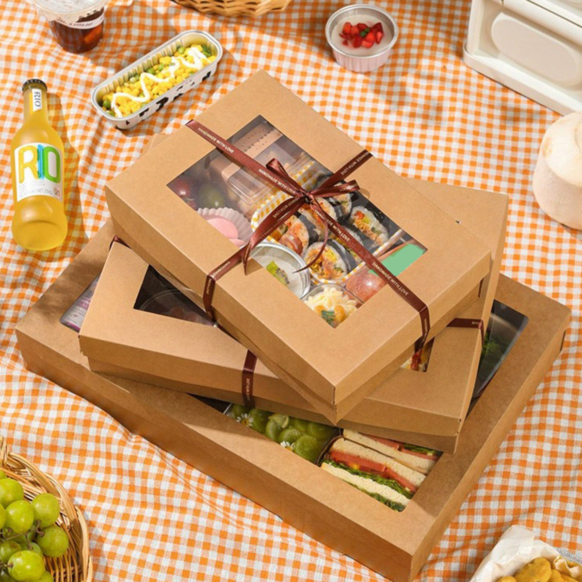 10PCS Kraft Paper Lunch Boxes Food Grade Disposable Bento Packaging