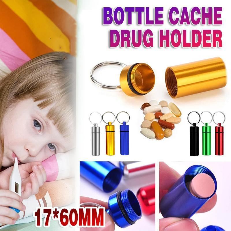Pill Box Keychain 6 Colours 60x17mm Aluminum Waterproof Medicine Container - Discount Packaging Warehouse