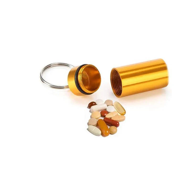 Pill Box Keychain 6 Colours 60x17mm Aluminum Waterproof Medicine Container - Discount Packaging Warehouse