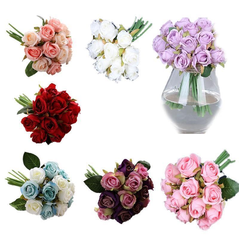 Artificial Flowers Silk Rose Fake Bouquet 12PCS 7Colours - Discount Packaging Warehouse