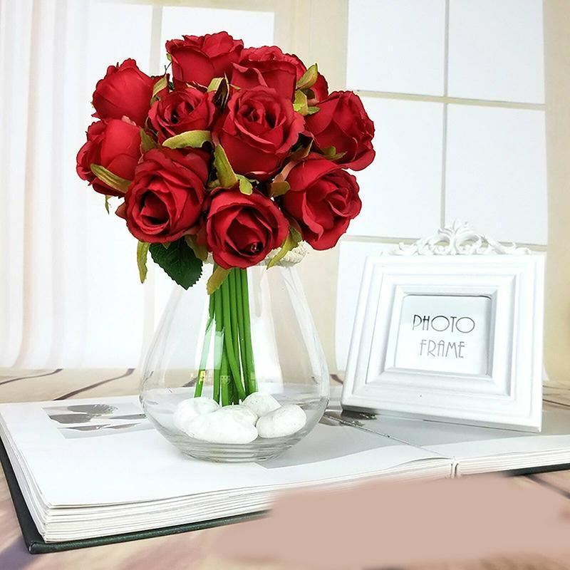 Artificial Flowers Silk Rose Fake Bouquet 12PCS 7Colours - Discount Packaging Warehouse