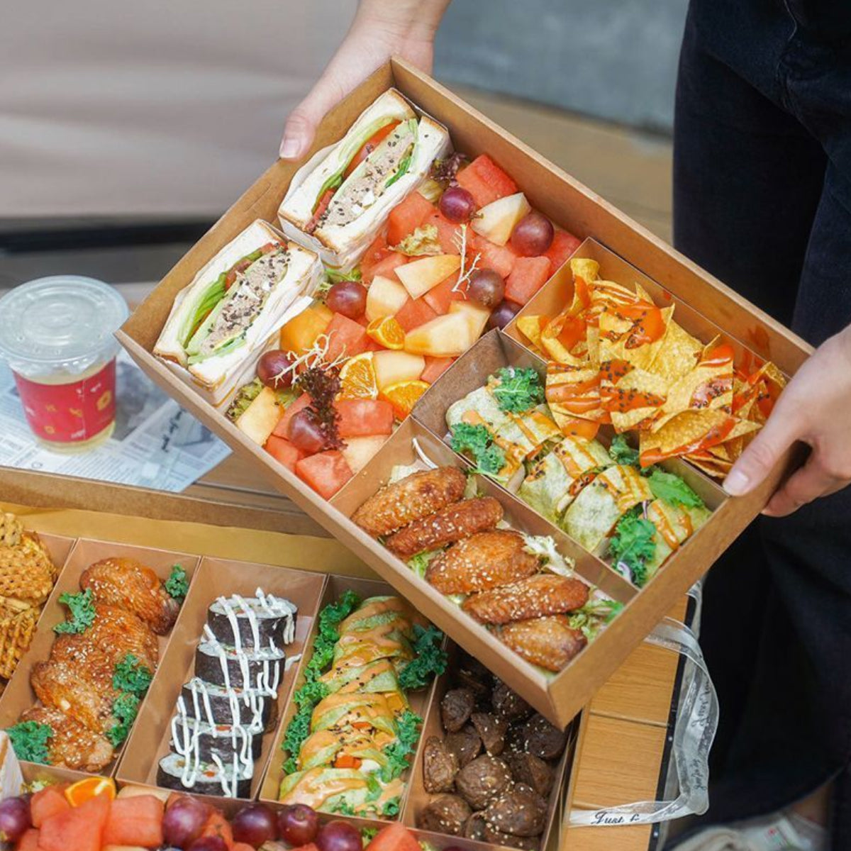 10PCS Kraft Paper Lunch Boxes Food Grade Disposable Bento Packaging