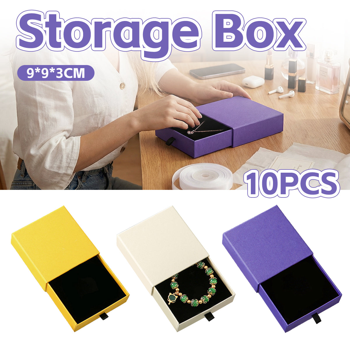 10PCS Drawer Jewelry Storage Boxes 9x9x3cm Velvet Organizer