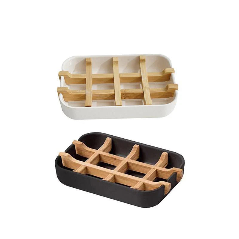 Bamboo Drain Soap Dish Holder 1PC 2Colours 13.2x8.5x2.5cm Bathroom Soap Case - Discount Packaging Warehouse