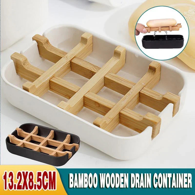 Bamboo Drain Soap Dish Holder 1PC 2Colours 13.2x8.5x2.5cm Bathroom Soap Case - Discount Packaging Warehouse