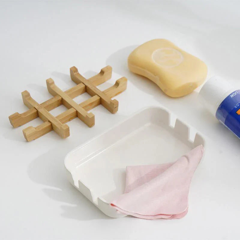 Bamboo Drain Soap Dish Holder 1PC 2Colours 13.2x8.5x2.5cm Bathroom Soap Case - Discount Packaging Warehouse