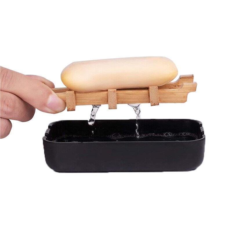 Bamboo Drain Soap Dish Holder 1PC 2Colours 13.2x8.5x2.5cm Bathroom Soap Case - Discount Packaging Warehouse