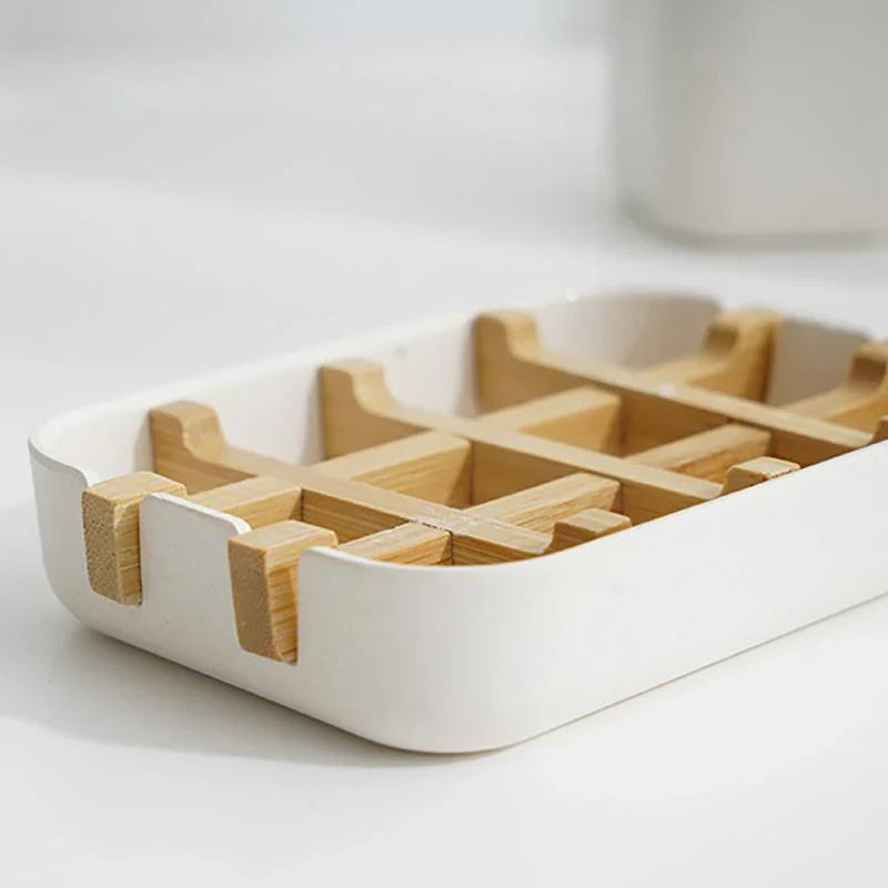 Bamboo Drain Soap Dish Holder 1PC 2Colours 13.2x8.5x2.5cm Bathroom Soap Case - Discount Packaging Warehouse
