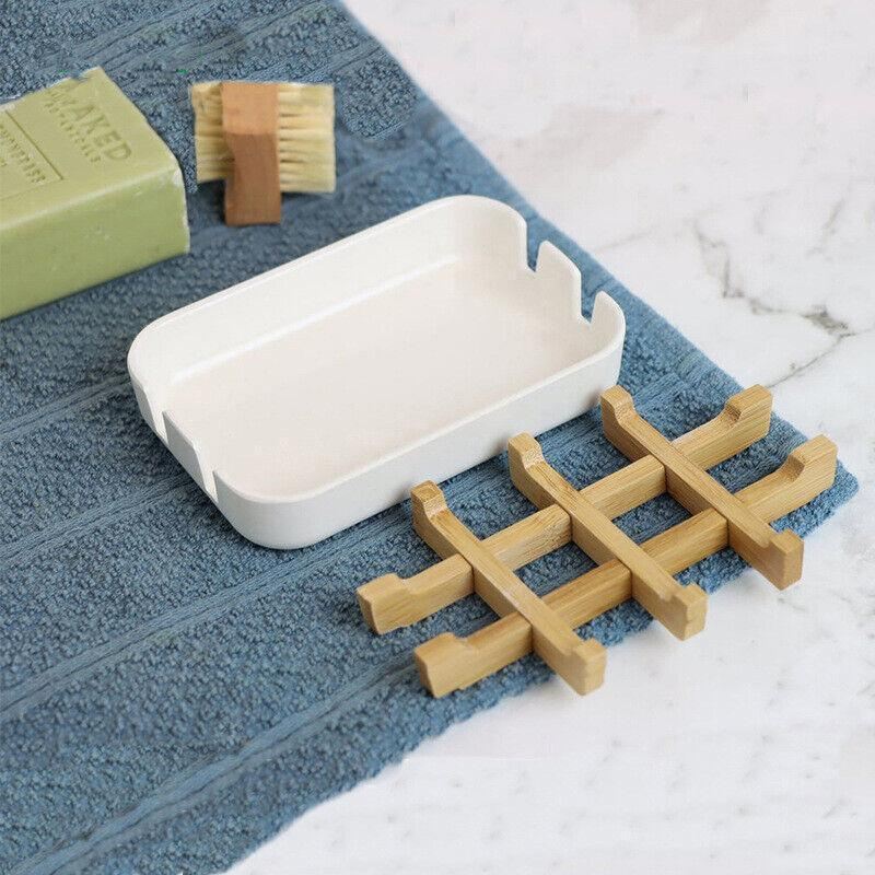 Bamboo Drain Soap Dish Holder 1PC 2Colours 13.2x8.5x2.5cm Bathroom Soap Case - Discount Packaging Warehouse