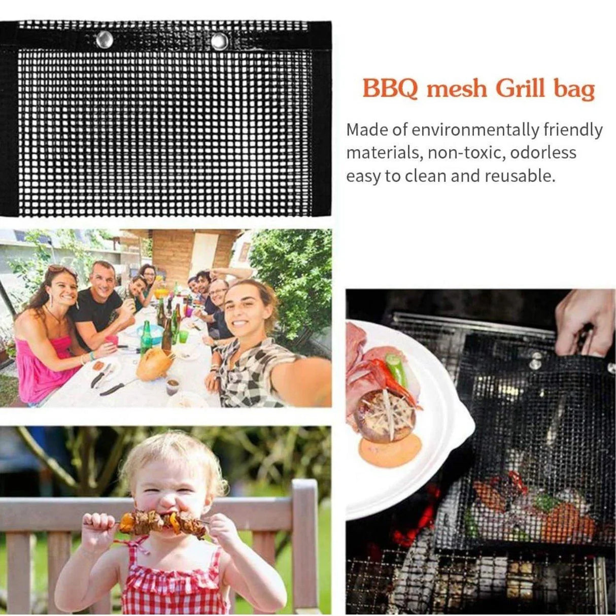 BBQ Grill Mesh Bag 1PC 2Colours Non-stick High Temperature Resistance PTFE Bag - Discount Packaging Warehouse