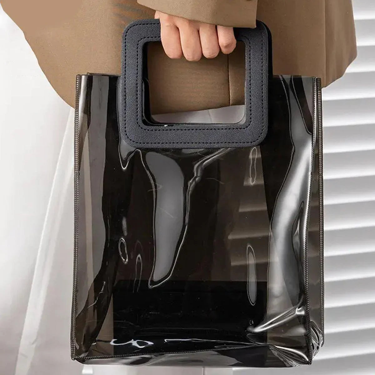 Black PVC Jelly Bag 10PCS Waterproof with Round and Square Handles for Gifts