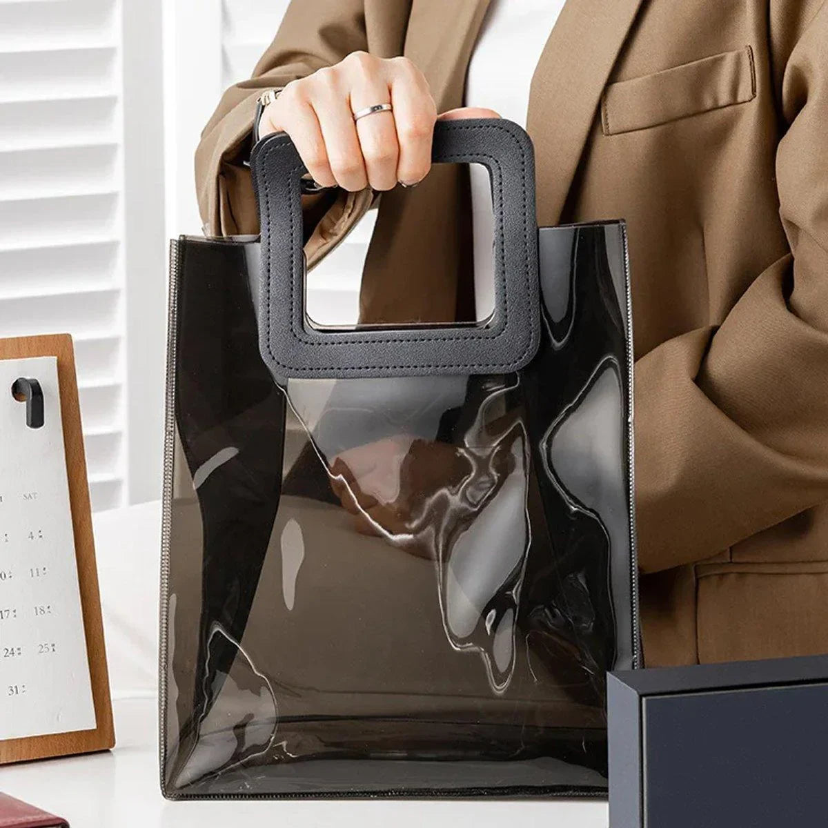 Black PVC Jelly Bag 10PCS Waterproof with Round and Square Handles for Gifts