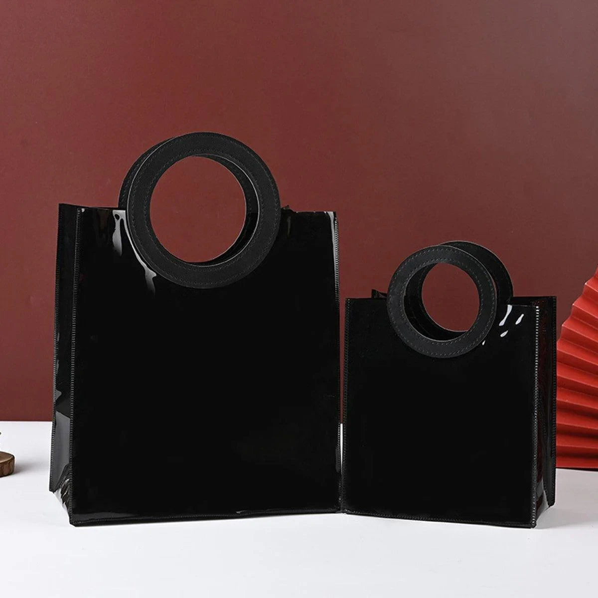 Black PVC Jelly Bag 10PCS Waterproof with Round and Square Handles for Gifts