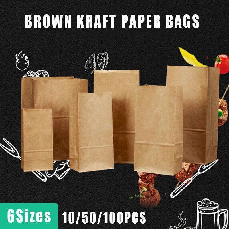 Brown Kraft Paper Bags 10-100PCS 6Sizes Flat Bottom Grocery Bag - Discount Packaging Warehouse