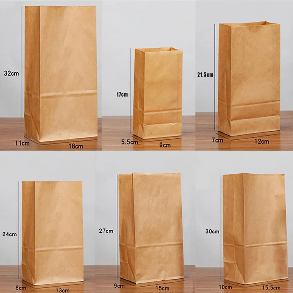 Brown Kraft Paper Bags 10-100PCS 6Sizes Flat Bottom Grocery Bag - Discount Packaging Warehouse