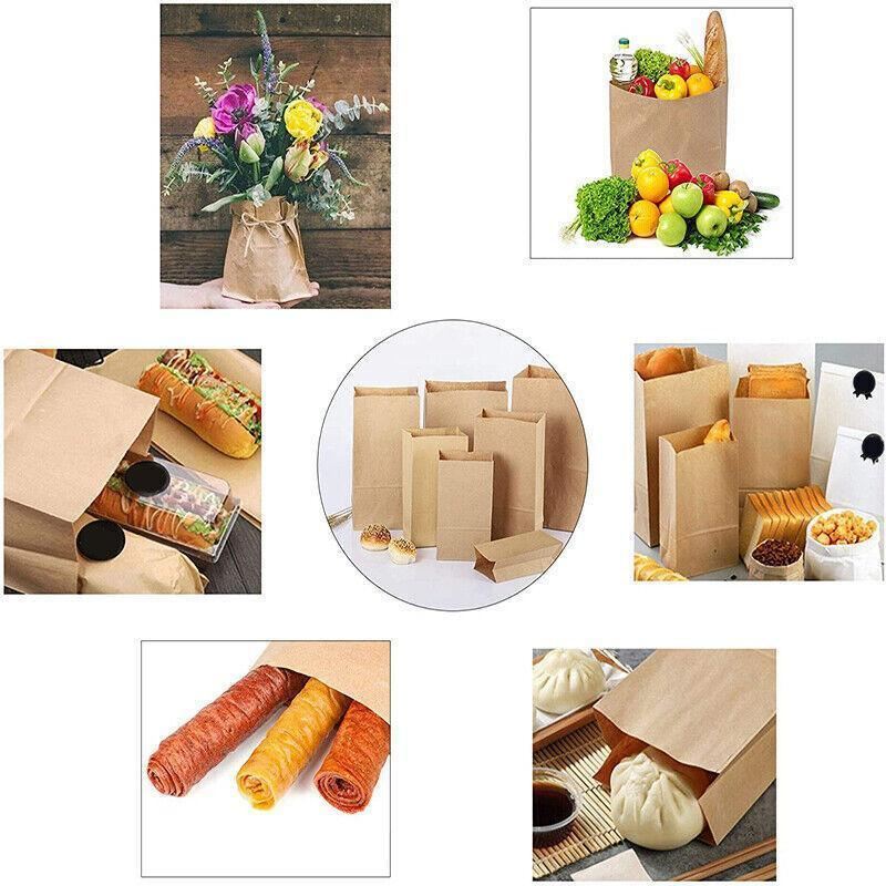 Brown Kraft Paper Bags 10-100PCS 6Sizes Flat Bottom Grocery Bag - Discount Packaging Warehouse