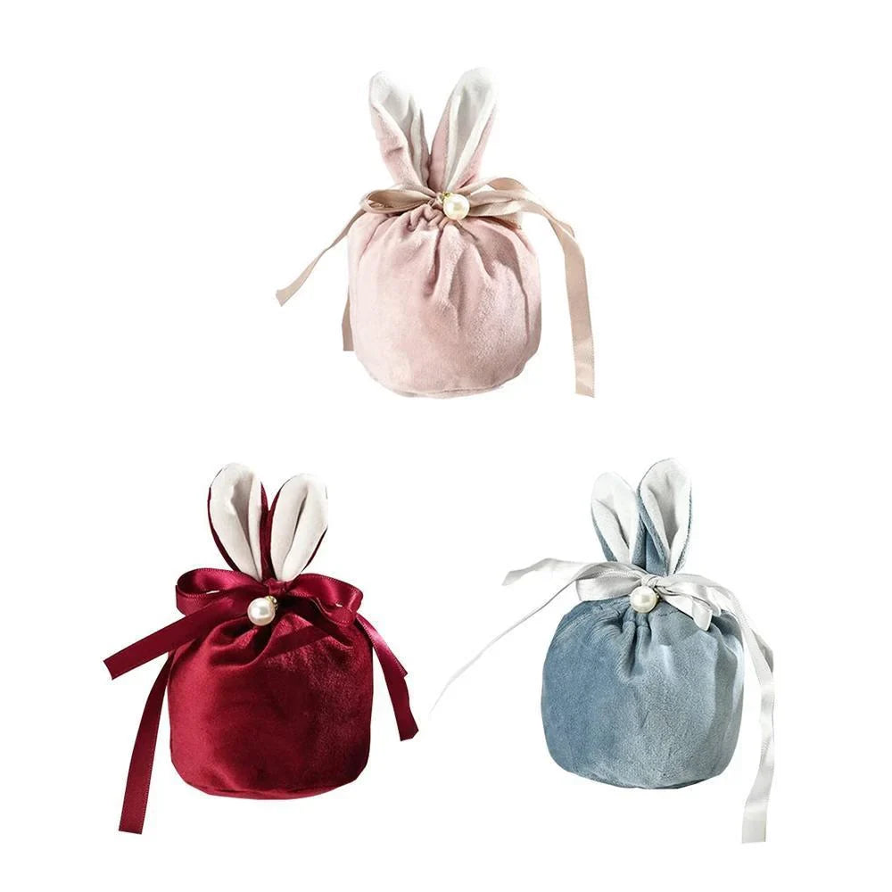 Bunny Ears Gift Bag with Pearl Decor 1PC 3Colours Flannelette - Discount Packaging Warehouse